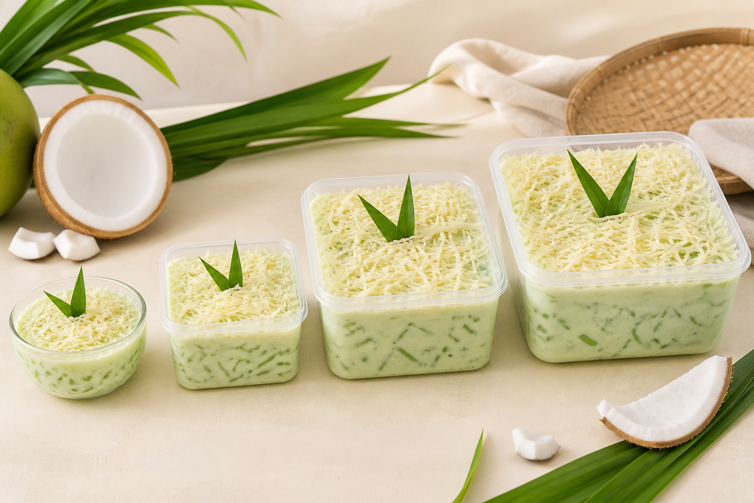 Etalase Buko Pandan dalam ukuran bowl dan box
